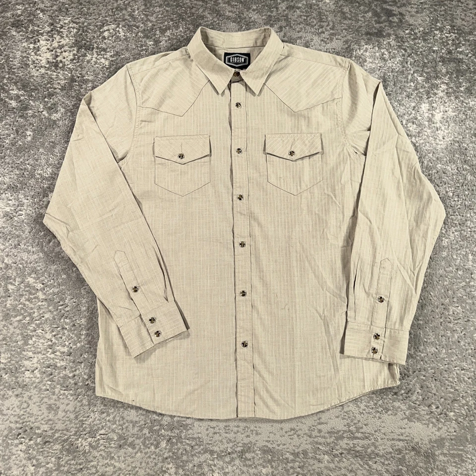 Camisa Gibson Western Para Hombres XL Beige Rayas Perla A Presión Manga Larga Vaquero Rodeo Foto 1 de 4
