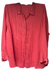 J Jill Relaxed Fit Longline Pink 100% Linen Button Down Shirt SZ 3X - Picture 1 of 6