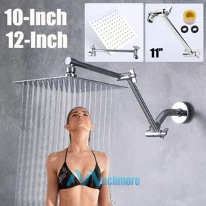 Stainless Steel 10" 12" Rain Shower Head with Dual 11" Adjustable Extension Arm - Picture 1 of 55