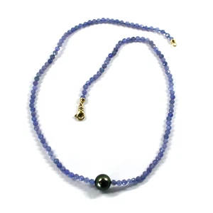 COLLANA ORO GIALLO 18K TANZANITE DA 3.5MM E PERLA NERA TAHITI CENTRALE DA 8.5 MM - Foto 1 di 10