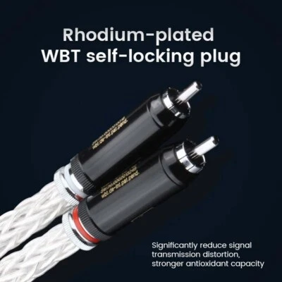 Pair Audiophile 8AWG OCC Silver Plated RCA  HiFi Audio Cable  Interconnect Cord - Image 1 of 4