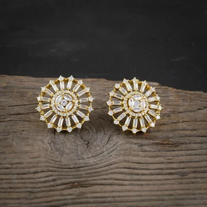 Pendientes redondos de zirconio cúbico de circonio enchapados en oro joyería para mujer - Imagen 1 de 4