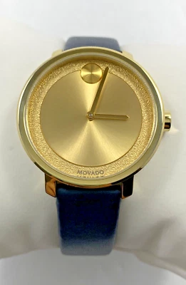 Reloj para dama Movado Bold SUIZO cuarzo esfera tono dorado correa de cuero azul 3600573 Foto 1 de 4