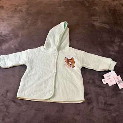 Disney Baby Bambi Hooded Jacket Aqua Quilted Snap Front Coat Girls 12M NWT - Image 1 of 4