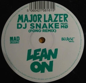 Major Lazer x DJ Snake Feat. MØ Lean On France 2015 Mad Decent 12" NM - Imagen 1 de 1