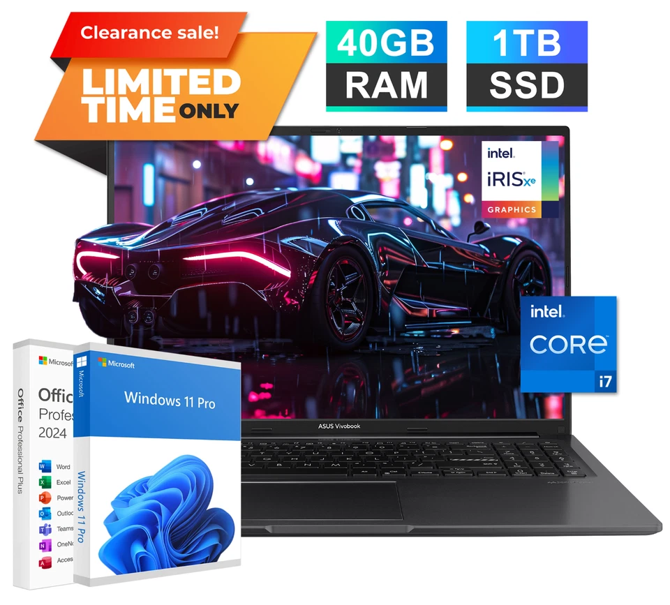 2025 ASUS Vivobook 16" Laptop 10-Core Intel i7-1355U 40GB RAM 1TB SSD Win 11 Pro - Image 1 of 4