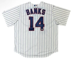 ERNIE BANKS SIGNED CHICAGO CUBS AUTHENTIC MAJESTIC JERSEY SILVER SIGNED COA JSA - Picture 1 of 3