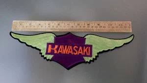 Vtg 1970s Motorcycle Sew-On Jacket Wing Patch 12" Large KAWASAKI Biker Dirt Bike - Picture 1 of 6