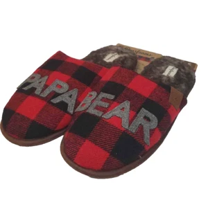 Dearfoams Mens Slippers Papa Bear Holiday House Shoes Black & Red Plaid 7-8 - Picture 1 of 8