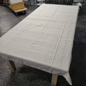 Decorative White Tablecloth w/ Silver & Gold Stripes 8.5'x5' Large Rectangular - Picture 1 of 6