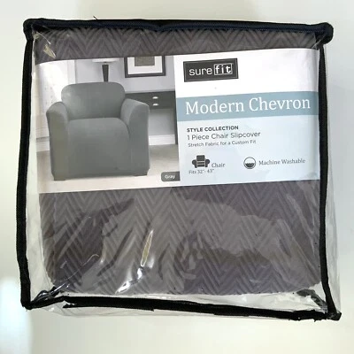 Funda para silla Chevron moderna Sure Fit® en gris nueva elástica para 32-43 Foto 1 de 4