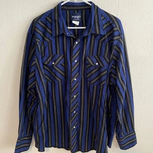 Wrangler Western Shirts Mens 2XL Long Sleeve Pearl Snap Blue Striped Cowboy - Picture 1 of 8