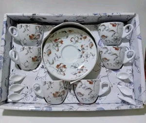 Vintage ☆ Set Completo Da 6 Di Tazzine Da Caffè Con Piattini E Cucchiaini In... - Foto 1 di 9