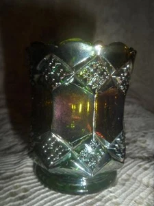 Vintage Helios Green Imperial Carnival Glass 'Three In One' ToothPick Holder - Picture 1 of 12