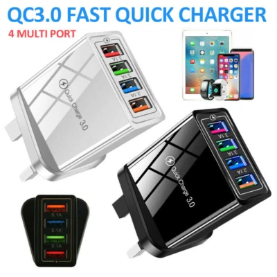 USB Charger,4-Port 4 USB-A Charging Plug Multiple with QC 3.0 Fast Charger  - Image 1 of 4