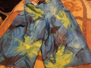 Boys Highland Swim Trunks Suit Blue yellow Green W/ Sharks Size 10/12 - Picture 1 of 2