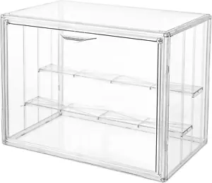 Clear Acrylic Display Case,3 Tier Display Shelf with 2 Movable Plate, Stackable - Picture 1 of 12