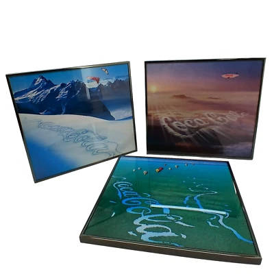 Lot of 3 Metal Framed Coca-Cola Place Scenery Pictures 14.5" x 13" x1" Wall Deco - Image 1 of 4