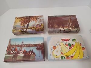 Vintage Small thick Puzzle Lot of 4. Complete. Fruit,Fall,Church,Harbor 80+ pc
