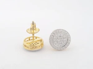 2 Ct Round Cut VVS1/D Diamond Halo Mens Stud Earrings 14K Yellow Gold Finish - Picture 1 of 5