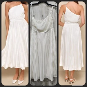 Vestido midi LULUS Alluring Marvel marfil plisado satinado un hombro talla XL**NUEVO SIN ETIQUETAS* - Imagen 1 de 12