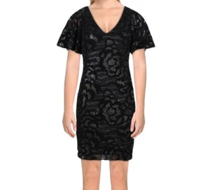 Calvin Klein Women's V-Neck Cocktail Sheath Black Sequined Holiday Dress Size 2 - Picture 1 of 13