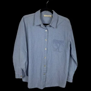 Vintage J Jill Button Top Womens Size Medium Stone Washed Blue Cotton Collared - Bild 1 von 8