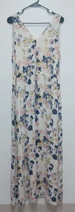 Lucky Brand Maxi Dress Watercolor Floral XL Long Cream Cinch Waist (W) - Picture 1 of 8