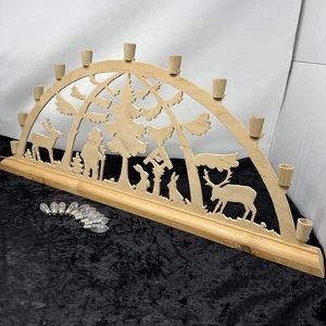 C932 Holz Schwibbogen Erzgebirge mit Waldmotiv und Tieren, inkl. Lampen - Bild 1 von 19