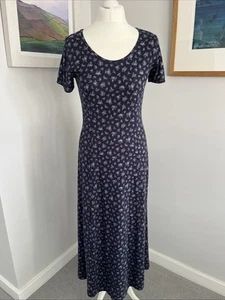 Vintage 80s Laura Ashley Cotton Jersey Dress Navy & Floral Ditsy Print Sz Small - Picture 1 of 8