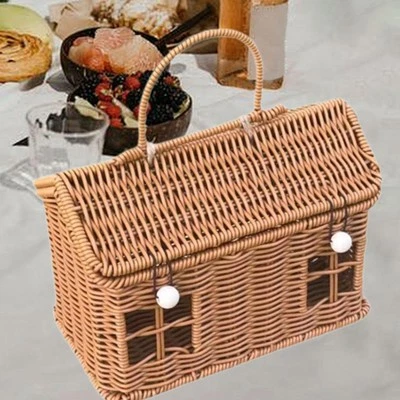 Woven Rattan Basket Gift Basket Artwork with Lid Decorative Shelf Organizer - Image 1 of 4
