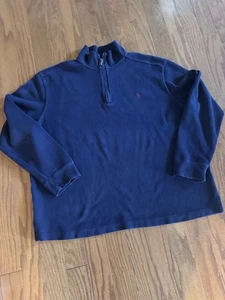 Polo Ralph Lauren Uomo Taglia 2XL Blu Maglione Pullover Pony Logo Pelle Zip - Foto 1 di 8