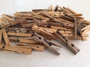 60 Vintage Wooden Clothes dolly Pegs Old Wood Pegs for Crafting Laundry Rustic - Picture 1 of 9