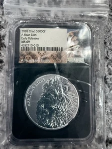 2018 Chad 5000 Francs African Lion FIRST DAY OF ISSUE NGC MS69 Silver Coin - Picture 1 of 4