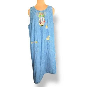 Vintage Quacker Factory Denim Pullover Maxikleid plus 2x Biene Fee Katze Stickerei - Bild 1 von 13