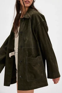 Green Leather Jacket Women Pure Suede Casual Size XS S M L XL XXL Custom Made - Picture 1 of 6