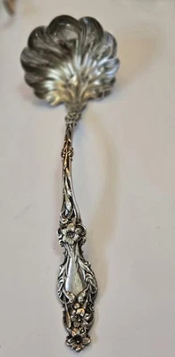 Concha de sopa rara antiga prata esterlina BRANCA 12 1/8" LÍRIO PAT 1902 300 GRAMAS - Imagem 1 de 4