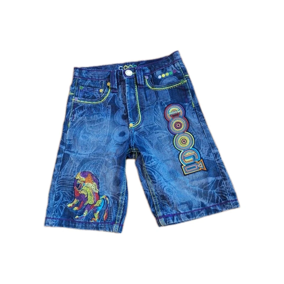 Coogi  Embroidered Lion  Toucan Bird Forest Skater Grunge Denim Shorts Kid Small - Image 1 of 4