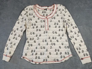 Kensie Damen Shirt Gr. XL Henley Waffelmuster Eule Schlaf Pyjama Lounge Oberteil bequem - Bild 1 von 9