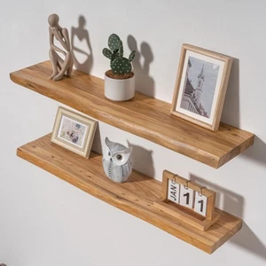 36 inch Floating Shelves for Wall - 8'' D Live Edge Rustic Solid Elm Wood Flo... - Picture 1 of 8