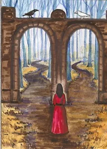 STAMPA ACEO GOTICA DI PITTURA ARTE RYTA CORVO stile vintage strega folk Halloween - Foto 1 di 1