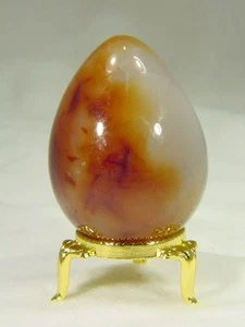 BUTW carnelian agate 58mm X 44mm egg lapidary gemstone with stand 6459D - Picture 1 of 2