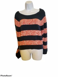 American Eagle Womens Pullover Sweater Large Red Blue Stripe Long Sleeve - Bild 1 von 9