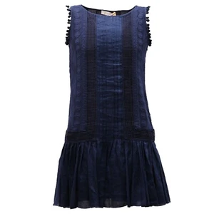 0824AD abito bimba girl DONDUP DQUEEN blue ramie dress kids - Picture 1 of 4