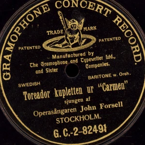 JOHN FORSELL  -Baritone-  "Carmen"  Toreador kupletten    1-seitige G&T    S5438 - Bild 1 von 2