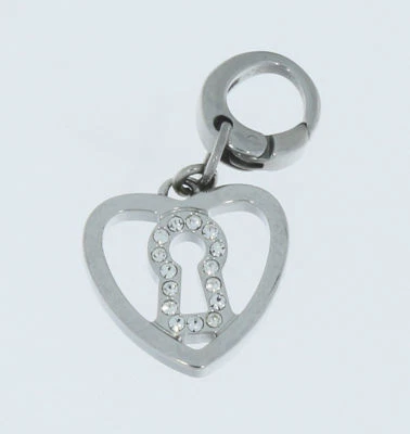 Charm Charms Anhänger von Fossil Herz mit Schlüsselloch Farbe silber Edelstahl - Bild 1 von 2
