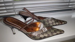 Vintage Genuine GG Logo Gucci Point Toe Slingback Shoes Size 1 - Picture 1 of 18