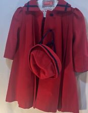 Vintage Rothschild Wool Coat & Hat, Red W/Navy Velvet Trim Girls Size 6 Union