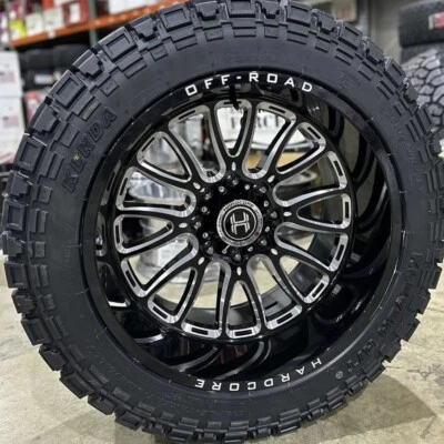 4  NEW 22x12 Hardcore HC101 Wheels and Tires -44 Black Milled 8x180 Chevy GMC - Image 1 of 4