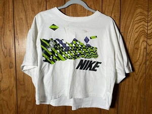 vtg 80s NIKE Crop Top Short Sleeve Shirt L PU SPLATTER GEOMETRIC NEON - Picture 1 of 7